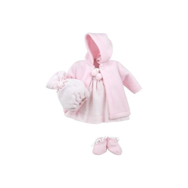 As dukketj til Leonora babydukke, str. 46 cm - lyserd fleecejakke, kjole, hue og futter