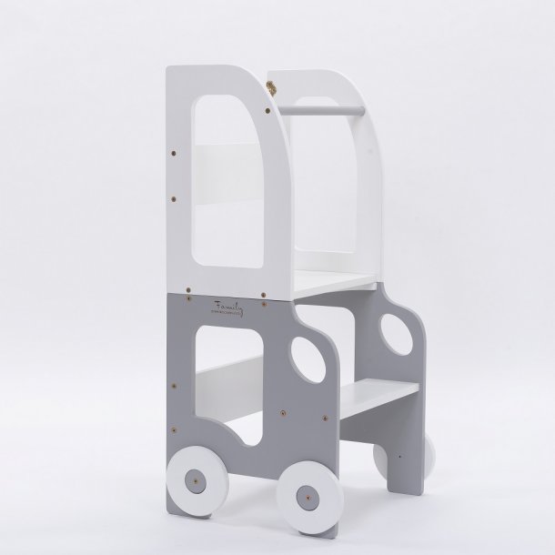 Lringstrn designet som en bil + Bord og stol, Gr/Hvid